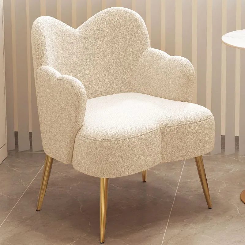 Contemporary Creative Cream Sherpa Fabric Upholstered Metal Vanity Stool Backrest Armrest For Bedroom