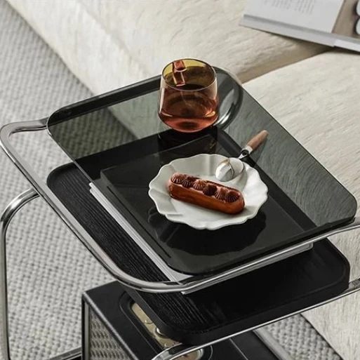Contemporary Nordic Removable Square Carbon Steel Frame MDF Glass End Table 3-Tier For Living Room