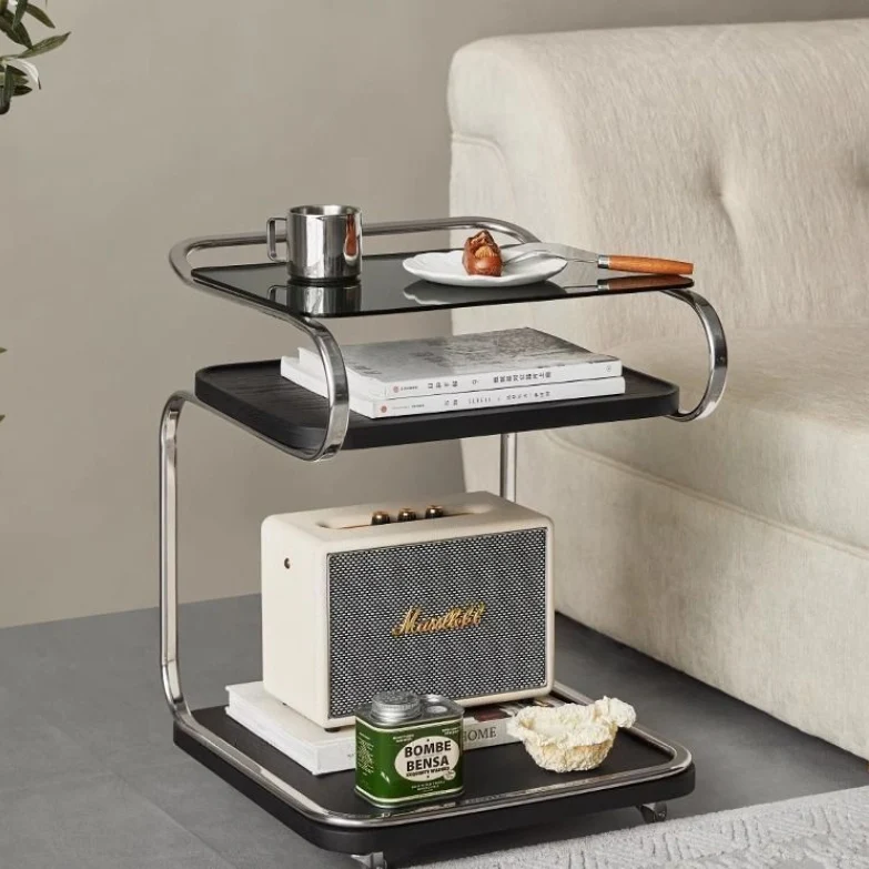 Contemporary Nordic Removable Square Carbon Steel Frame MDF Glass End Table 3-Tier For Living Room