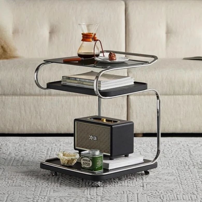 Contemporary Nordic Removable Square Carbon Steel Frame MDF Glass End Table 3-Tier For Living Room