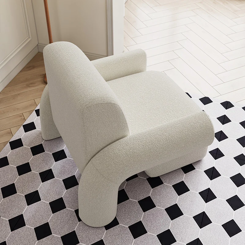 Contemporary Nordic Sherpa Fabric Wood Sponge Square Accent Chair Backrest Armrest For Living Room
