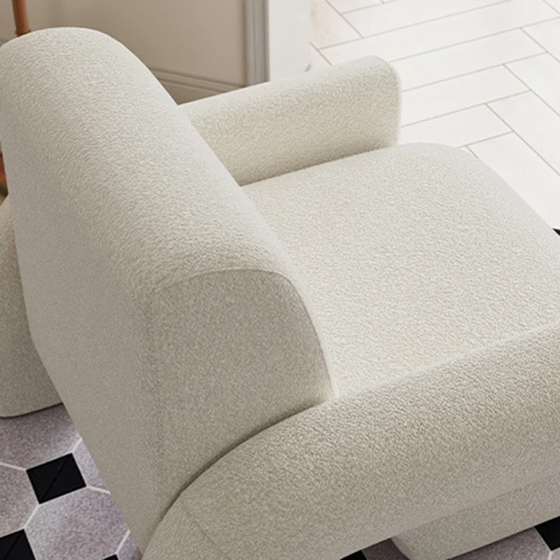 Contemporary Nordic Sherpa Fabric Wood Sponge Square Accent Chair Backrest Armrest For Living Room