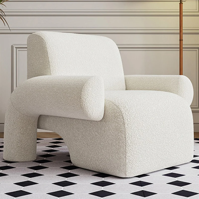 Contemporary Nordic Sherpa Fabric Wood Sponge Square Accent Chair Backrest Armrest For Living Room