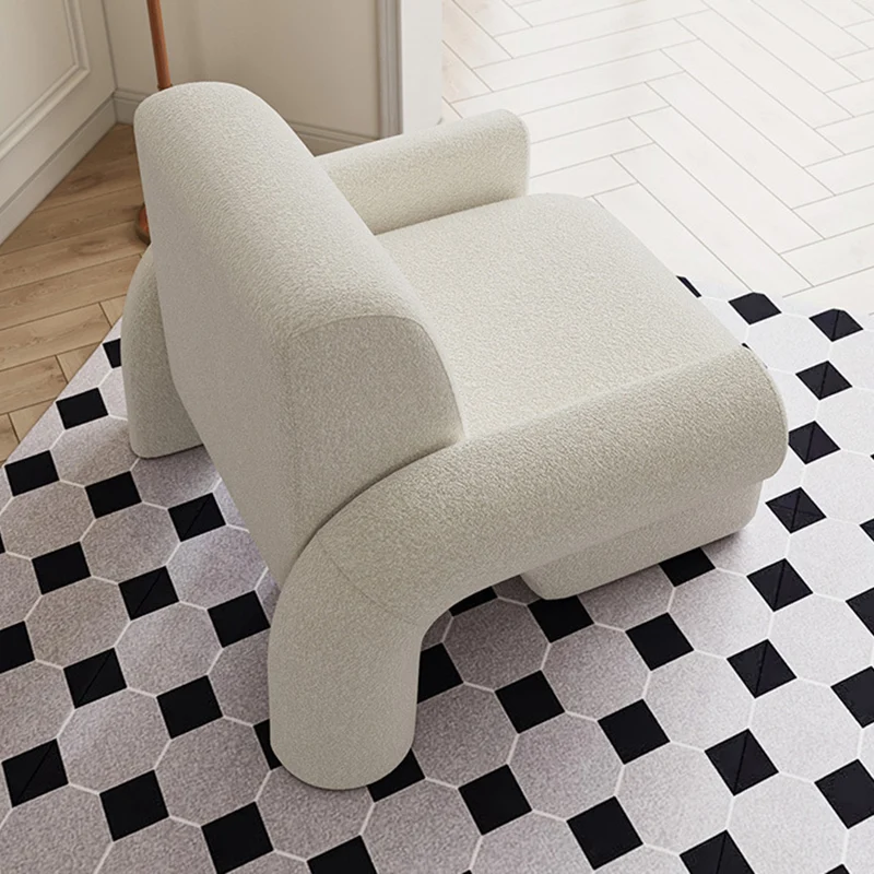 Contemporary Nordic Sherpa Fabric Wood Sponge Square Accent Chair Backrest Armrest For Living Room