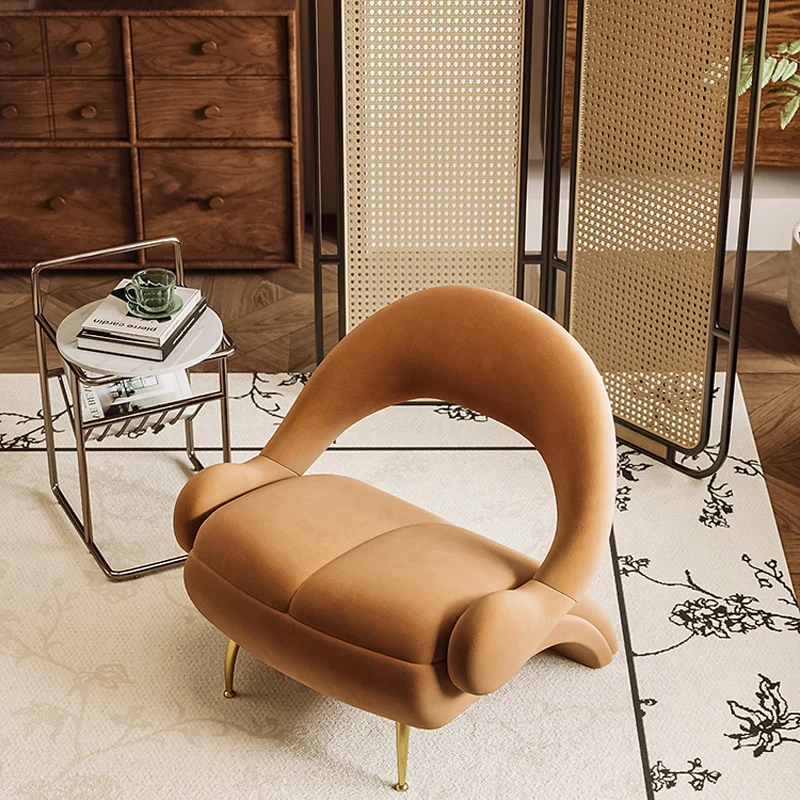 Modern Art Deco Velvet Iron Sponge Oval Sloping Headphone-Shape Leisure Accent Chair Backrest For Living Room
