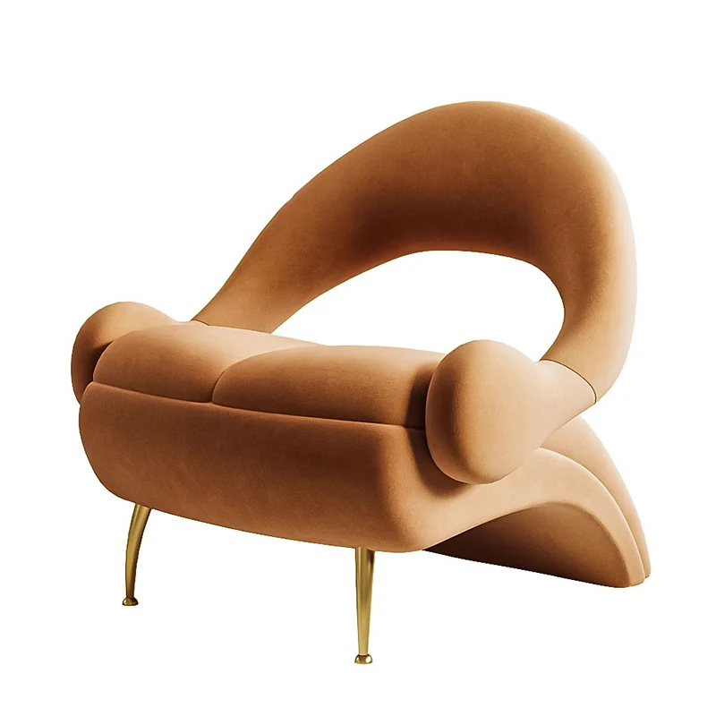 Modern Art Deco Velvet Iron Sponge Oval Sloping Headphone-Shape Leisure Accent Chair Backrest For Living Room