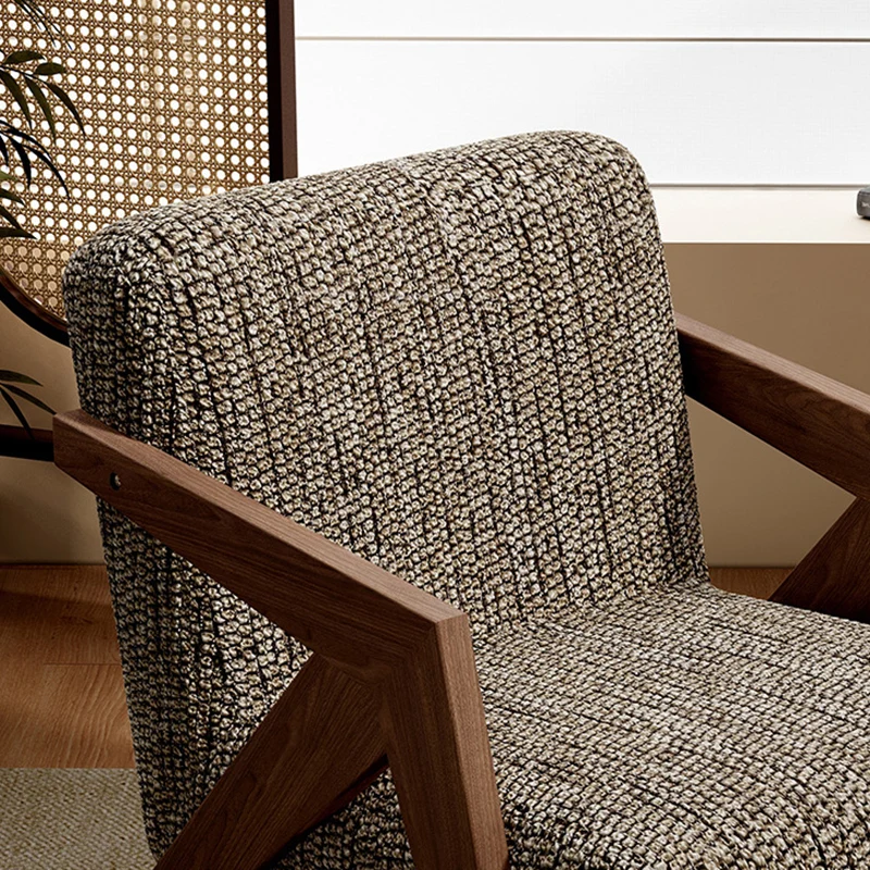 Contemporary Retro Fabric Sponge Rubberwood Square Arrow Accent Chair Backrest Armrest For Living Room