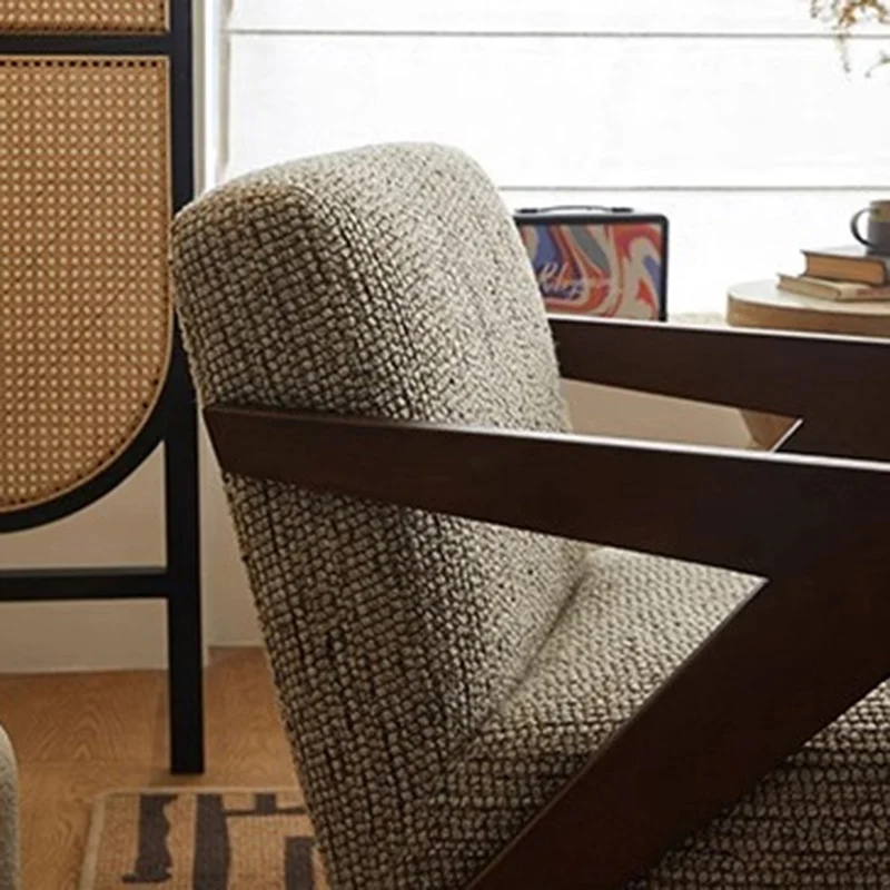 Contemporary Retro Fabric Sponge Rubberwood Square Arrow Accent Chair Backrest Armrest For Living Room