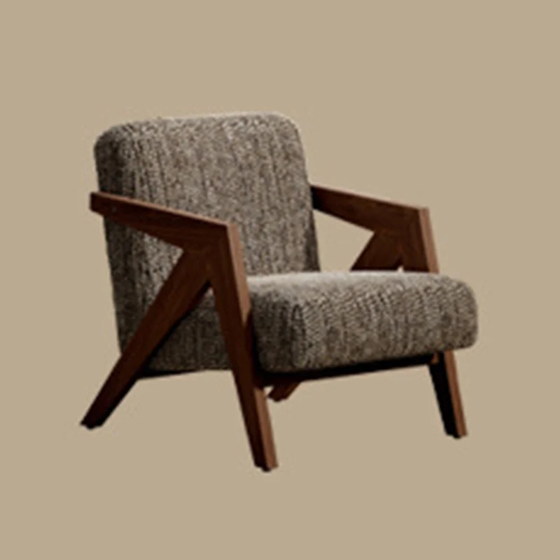 Contemporary Retro Fabric Sponge Rubberwood Square Arrow Accent Chair Backrest Armrest For Living Room
