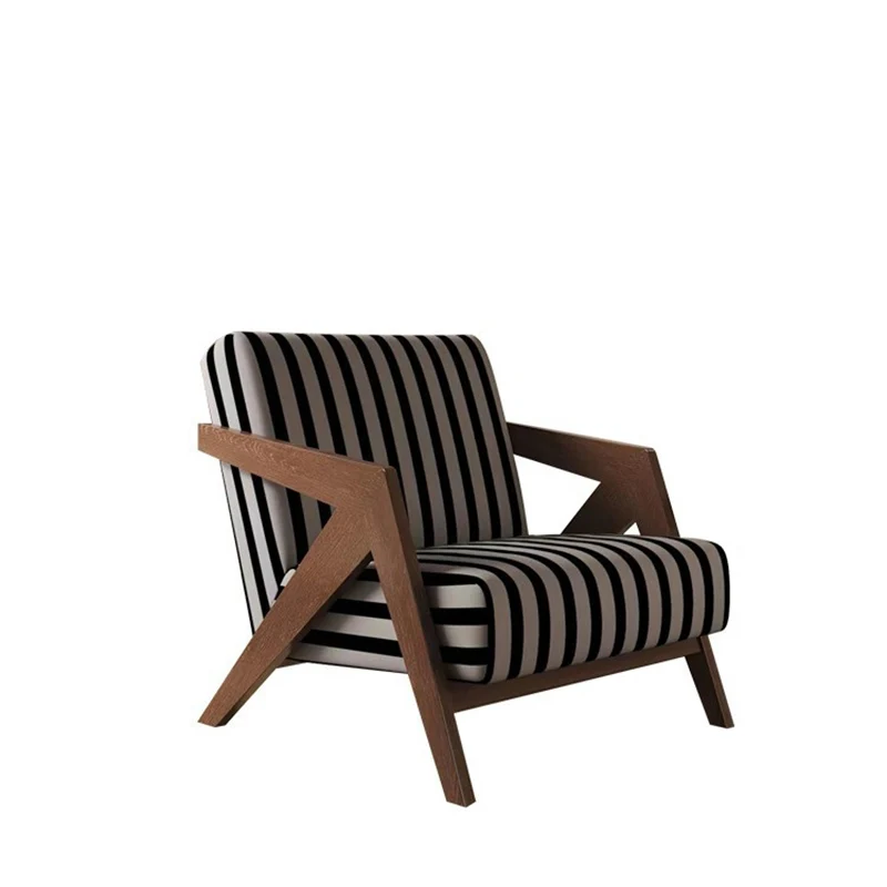 Contemporary Retro Fabric Sponge Rubberwood Square Arrow Accent Chair Backrest Armrest For Living Room