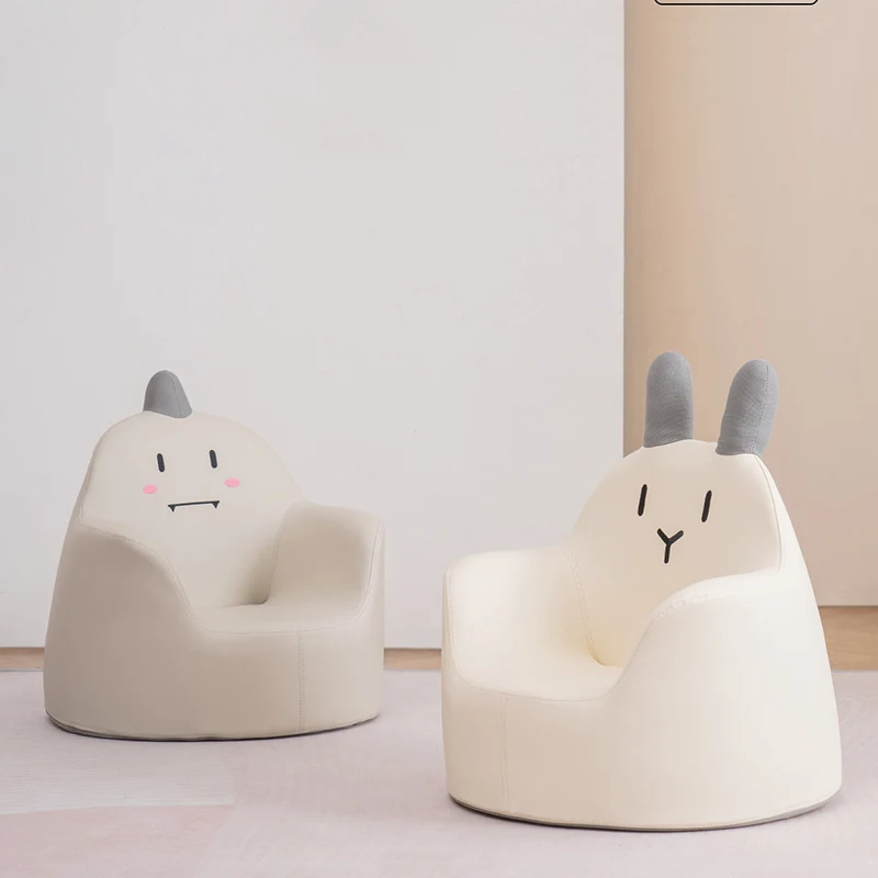 Contemporary Creative Kids Cartoon Animal PU Leather Foam Rabbit Bear Dinosaur Low Stool Backrest Armrest For Dining Room