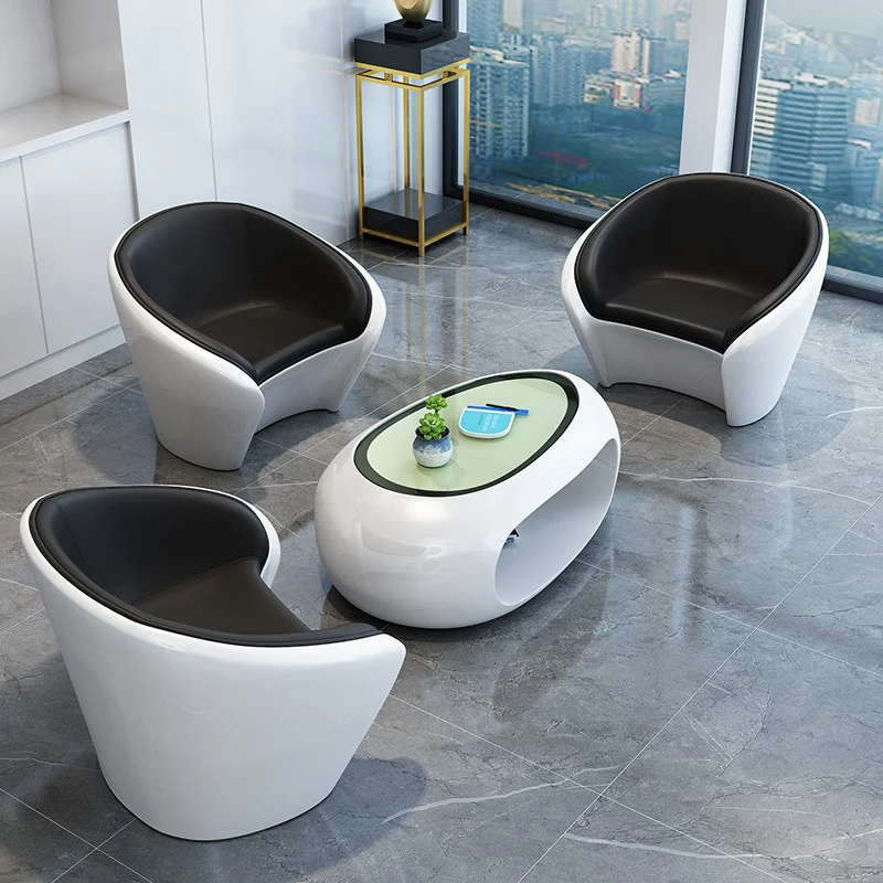 Contemporary Scandinavian Artificial Leather Fiberglass Oval Accent Chair & Table Set For Living Room