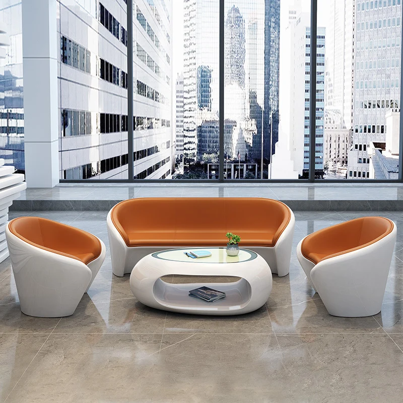 Contemporary Scandinavian Artificial Leather Fiberglass Oval Accent Chair & Table Set For Living Room