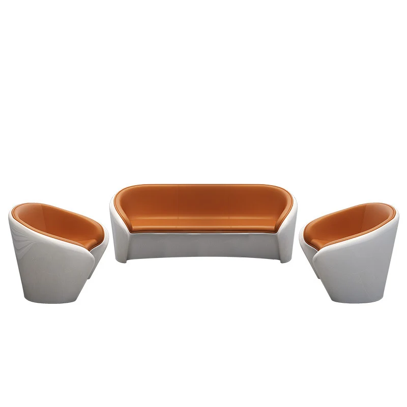 Contemporary Scandinavian Artificial Leather Fiberglass Oval Accent Chair & Table Set For Living Room