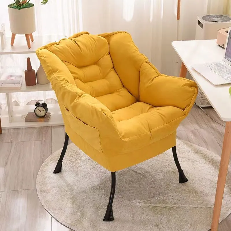 Contemporary Scandinavian Cotton Linen Suede Steel Cotton Petal Square Accent Chair Backrest Detachable Storage Bag For Bedroom