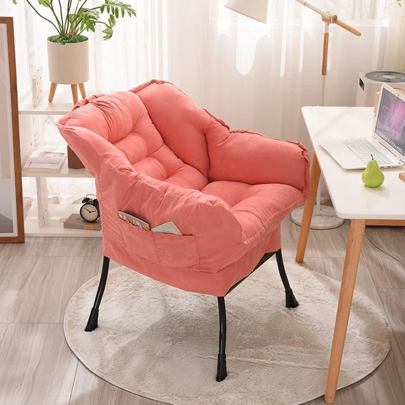 Contemporary Scandinavian Cotton Linen Suede Steel Cotton Petal Square Accent Chair Backrest Detachable Storage Bag For Bedroom