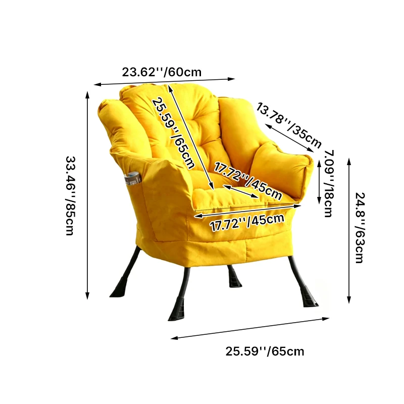 Contemporary Scandinavian Cotton Linen Suede Steel Cotton Petal Square Accent Chair Backrest Detachable Storage Bag For Bedroom
