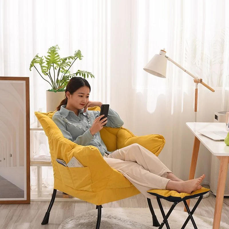 Contemporary Scandinavian Cotton Linen Suede Steel Cotton Petal Square Accent Chair Backrest Detachable Storage Bag For Bedroom