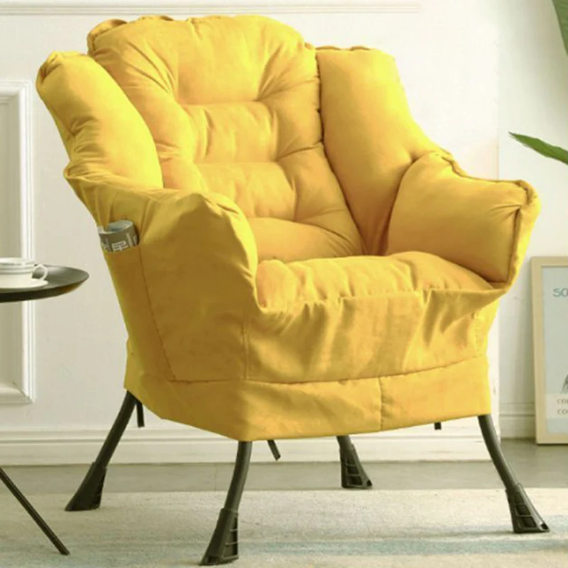 Contemporary Scandinavian Cotton Linen Suede Steel Cotton Petal Square Accent Chair Backrest Detachable Storage Bag For Bedroom