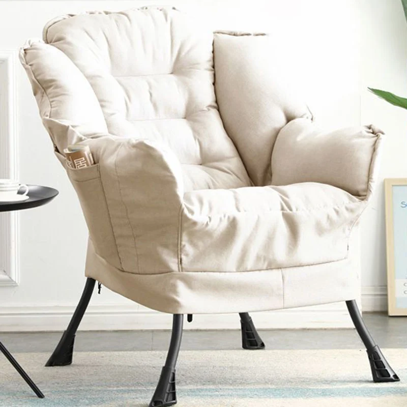 Contemporary Scandinavian Cotton Linen Suede Steel Cotton Petal Square Accent Chair Backrest Detachable Storage Bag For Bedroom