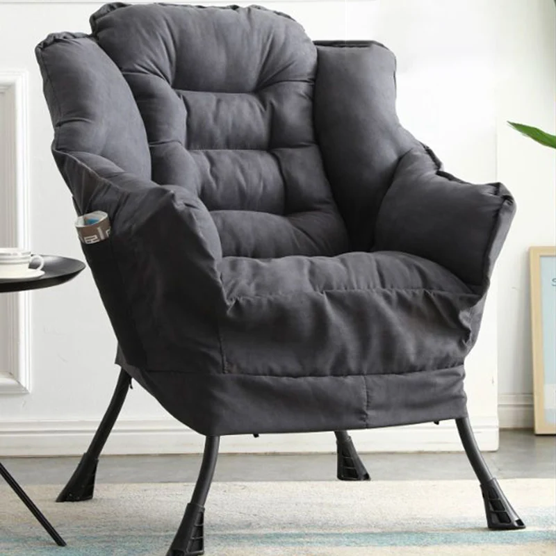 Contemporary Scandinavian Cotton Linen Suede Steel Cotton Petal Square Accent Chair Backrest Detachable Storage Bag For Bedroom