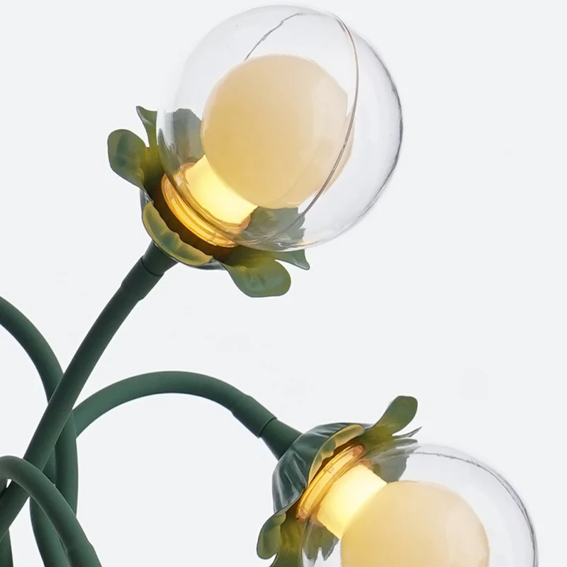 Traditional French Orb Flowers Branches PVC Lampshade Iron Cylindrical Base 7 - Light Table Lamp For Bedroom