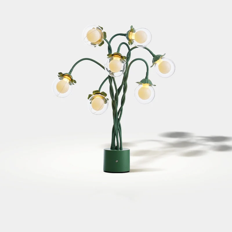 Traditional French Orb Flowers Branches PVC Lampshade Iron Cylindrical Base 7 - Light Table Lamp For Bedroom