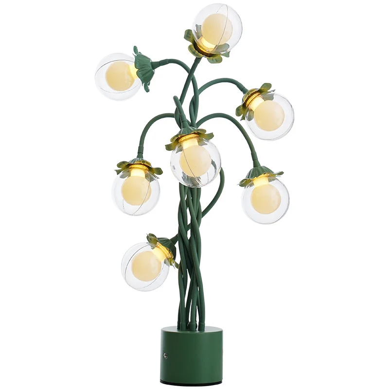 Traditional French Orb Flowers Branches PVC Lampshade Iron Cylindrical Base 7 - Light Table Lamp For Bedroom