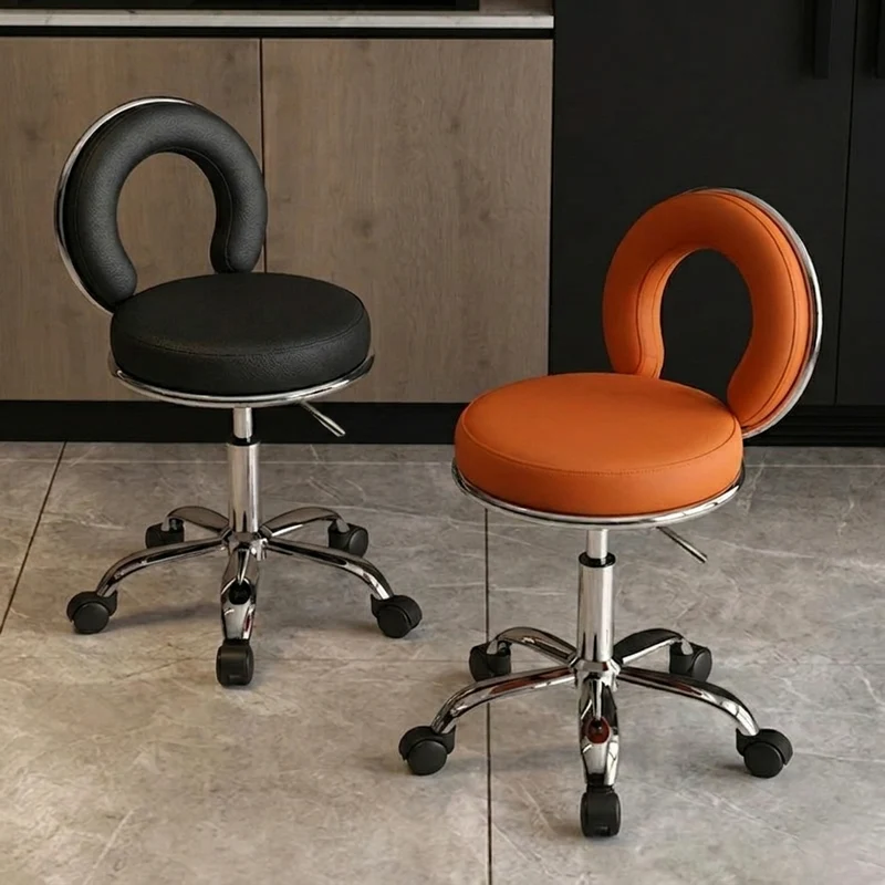 Contemporary Scandinavian Round Cushion Hollow Iron Faux Nappa Leather Vanity Stool Backrest Armless For Bedroom