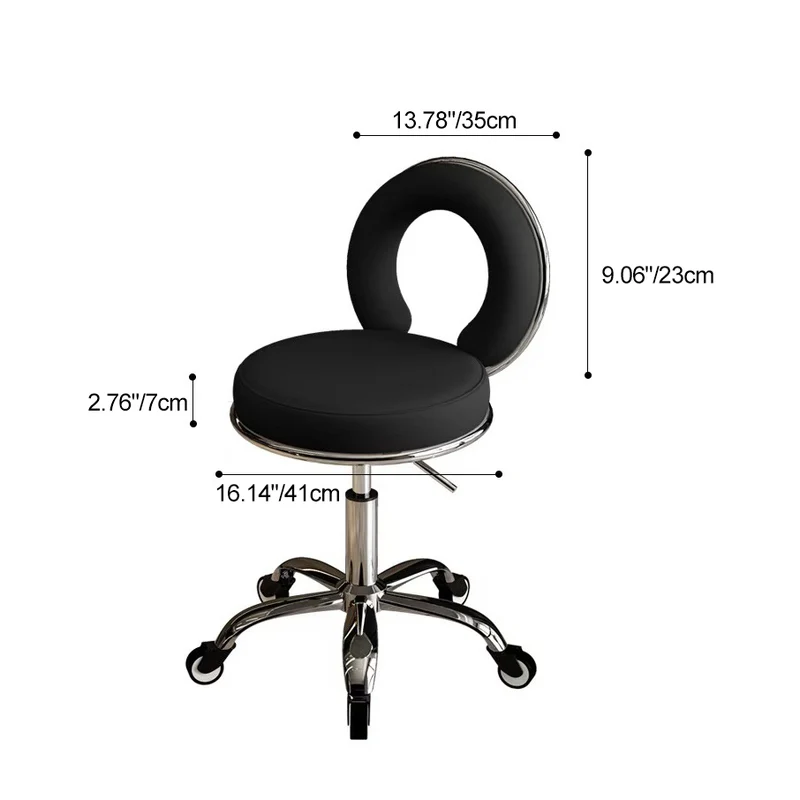 Contemporary Scandinavian Round Cushion Hollow Iron Faux Nappa Leather Vanity Stool Backrest Armless For Bedroom