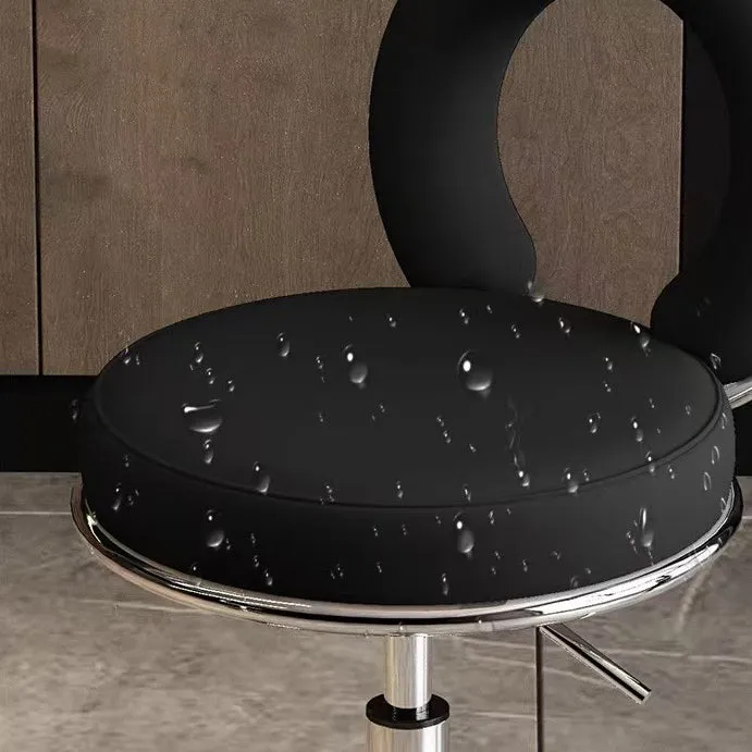 Contemporary Scandinavian Round Cushion Hollow Iron Faux Nappa Leather Vanity Stool Backrest Armless For Bedroom