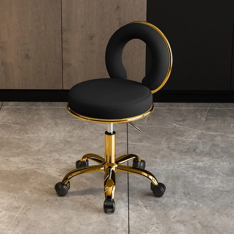 Contemporary Scandinavian Round Cushion Hollow Iron Faux Nappa Leather Vanity Stool Backrest Armless For Bedroom