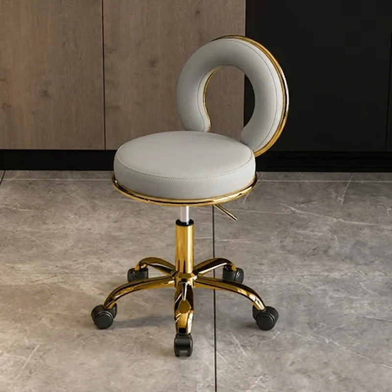 Contemporary Scandinavian Round Cushion Hollow Iron Faux Nappa Leather Vanity Stool Backrest Armless For Bedroom