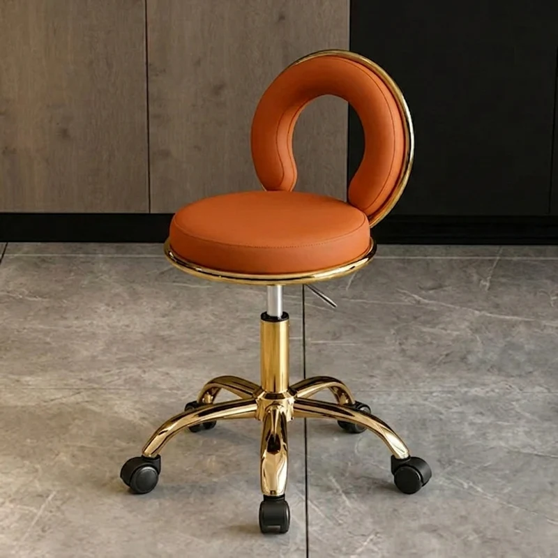 Contemporary Scandinavian Round Cushion Hollow Iron Faux Nappa Leather Vanity Stool Backrest Armless For Bedroom
