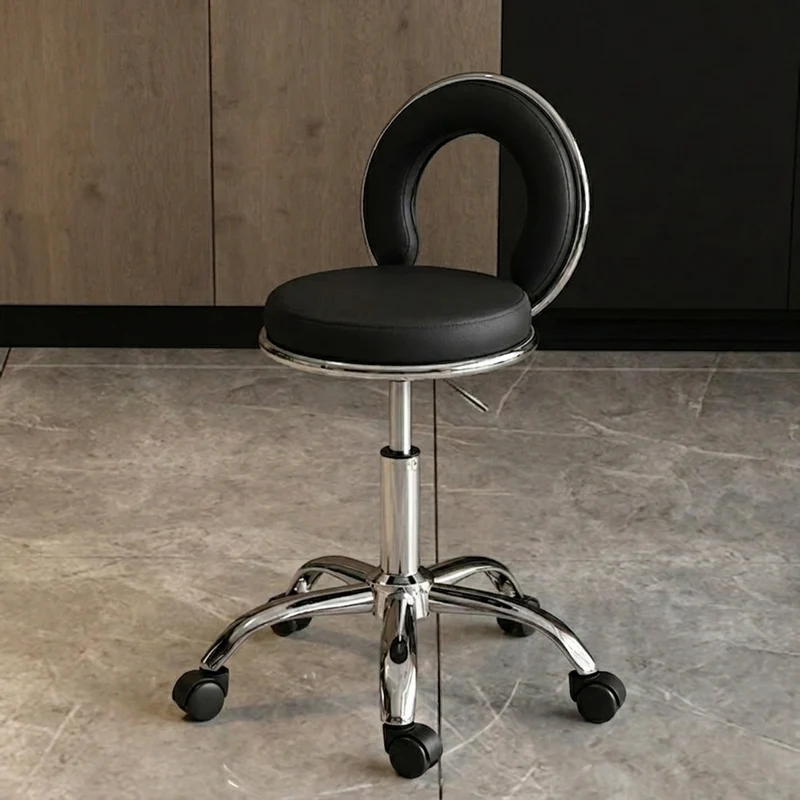 Contemporary Scandinavian Round Cushion Hollow Iron Faux Nappa Leather Vanity Stool Backrest Armless For Bedroom