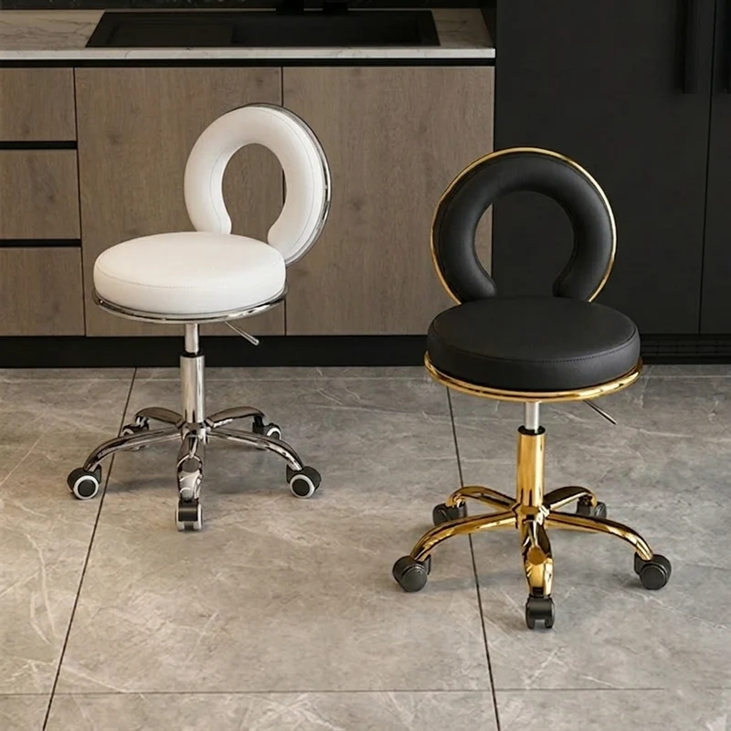 Contemporary Scandinavian Round Cushion Hollow Iron Faux Nappa Leather Vanity Stool Backrest Armless For Bedroom