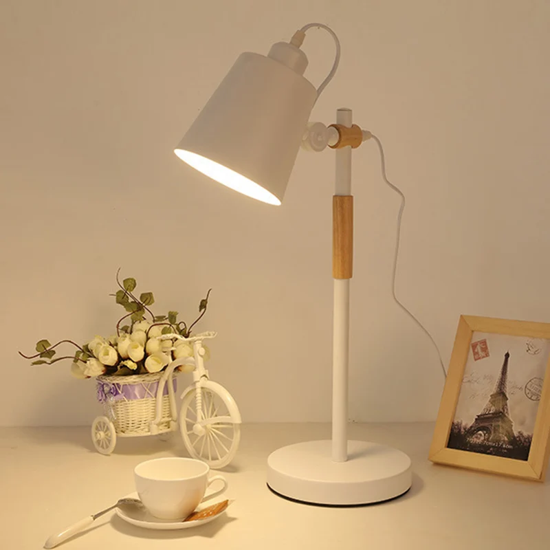 Modern Minimalist Cylinder Wood Hardware 1-Light Study Table Lamp For Bedroom