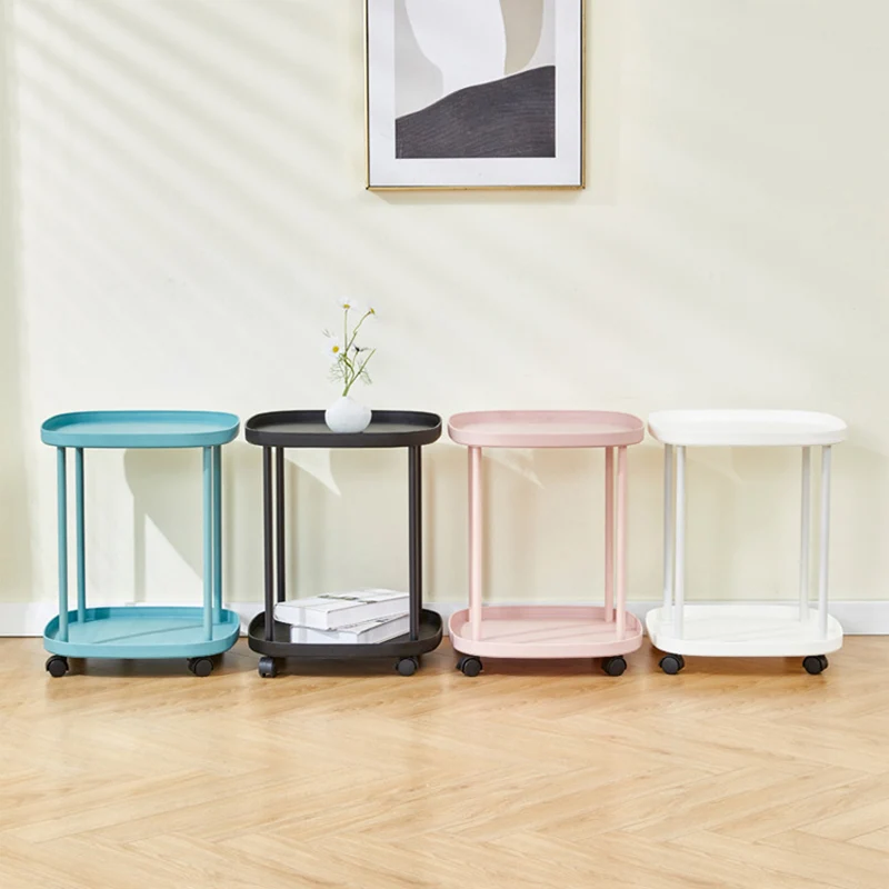 Modern Minimalist Moveable Square Round Corner PP Plastic Carbon Steel End Table 2/3 Tier For Living Room