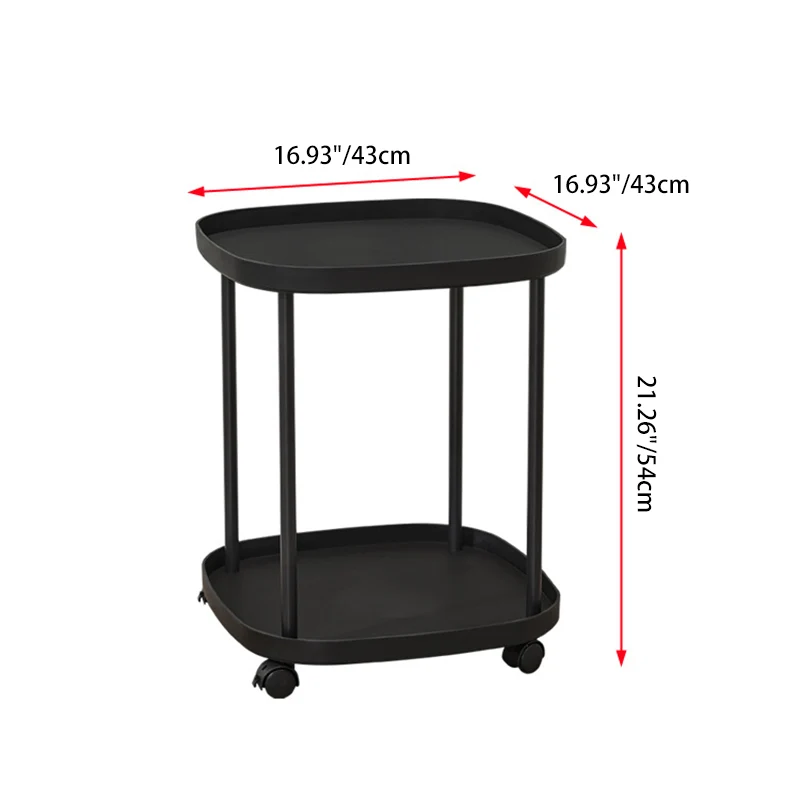 Modern Minimalist Moveable Square Round Corner PP Plastic Carbon Steel End Table 2/3 Tier For Living Room
