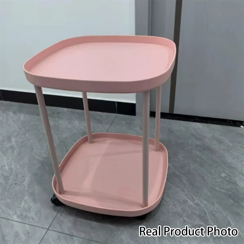 Modern Minimalist Moveable Square Round Corner PP Plastic Carbon Steel End Table 2/3 Tier For Living Room