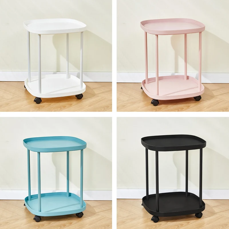 Modern Minimalist Moveable Square Round Corner PP Plastic Carbon Steel End Table 2/3 Tier For Living Room