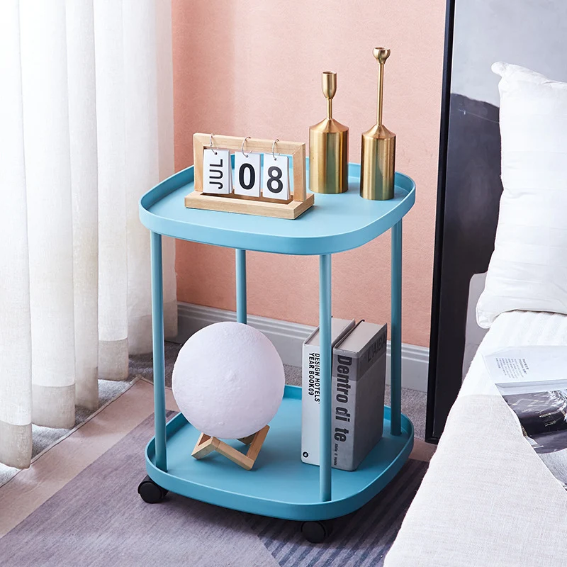 Modern Minimalist Moveable Square Round Corner PP Plastic Carbon Steel End Table 2/3 Tier For Living Room