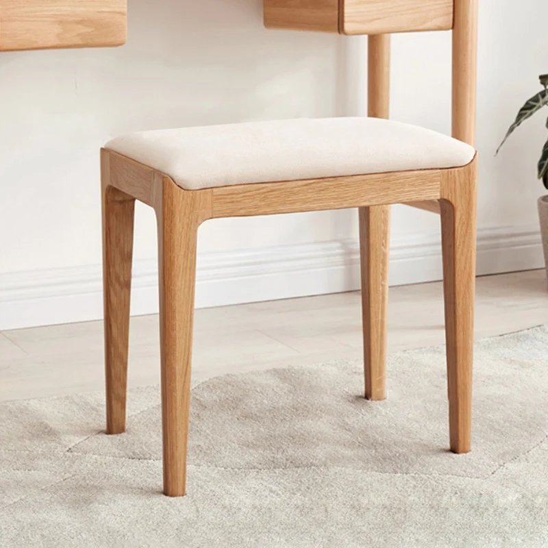 Modern Minimalist Rectangular Upholstered Fabric Rubberwood Frame Vanity Stool For Bedroom