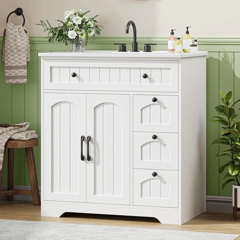 Vabches Bathroom Vanity with Sink and 4 Drawers