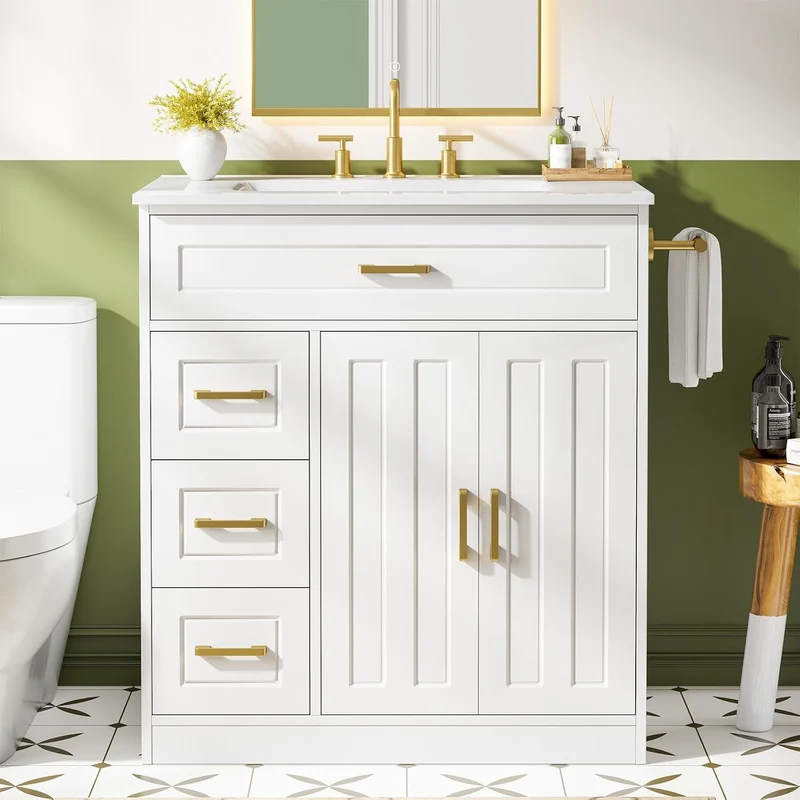 Vabches Bathroom Vanity with 2 Doors and 4 Drawer Cabinet