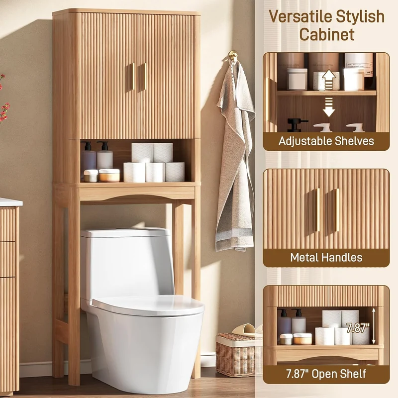 Vabches Farmhouse Over the Toilet Storage Cabinet with 2 Fluted Doors