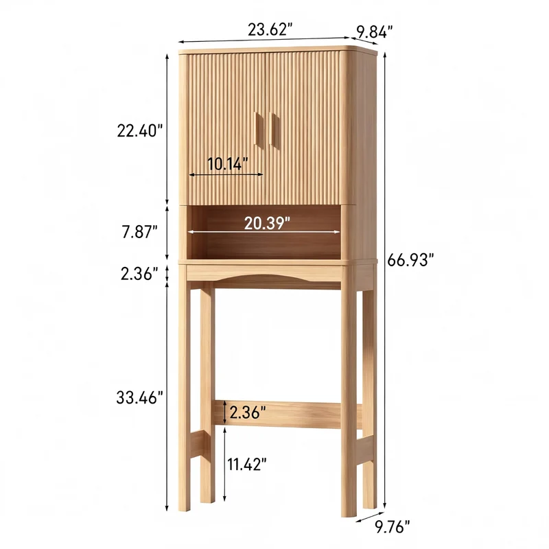 Vabches Farmhouse Over the Toilet Storage Cabinet with 2 Fluted Doors