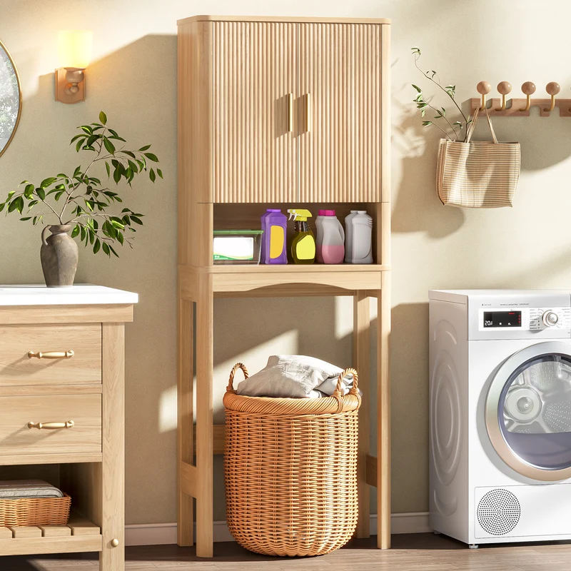 Vabches Farmhouse Over the Toilet Storage Cabinet with 2 Fluted Doors