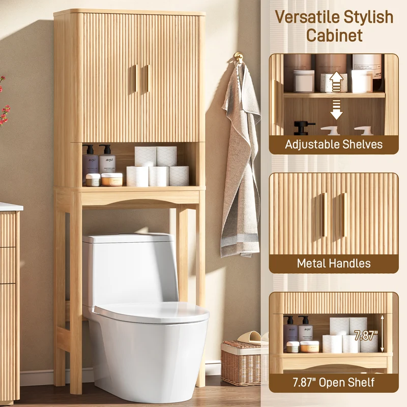 Vabches Farmhouse Over the Toilet Storage Cabinet with 2 Fluted Doors