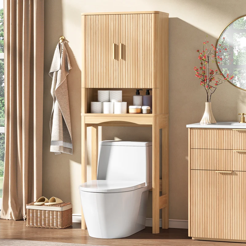 Vabches Farmhouse Over the Toilet Storage Cabinet with 2 Fluted Doors